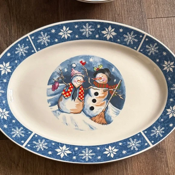 Snowman Themed Blue and White Dishes - Picture 2 of 4